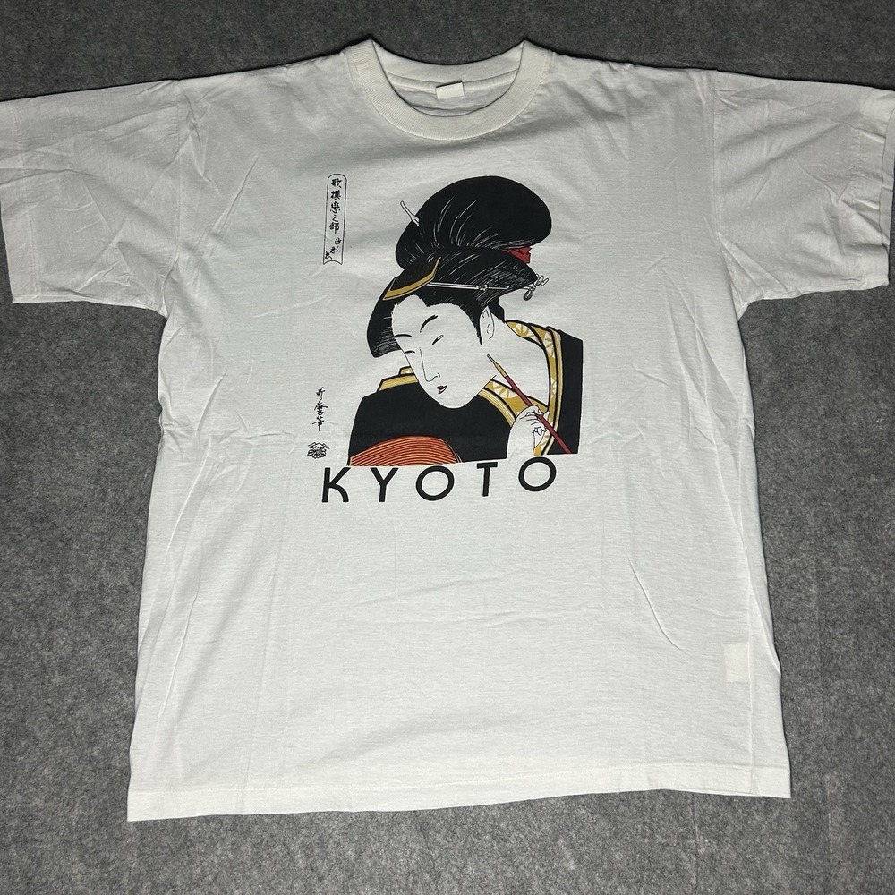 Vtg 90s Geisha Men's Medium Kyoto Japan Artwork Souvenir T Shirt